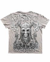 Plus Size Rice Gray Print T-shirt In A Bold And Intense Viking-themed Design-printed Front And Back